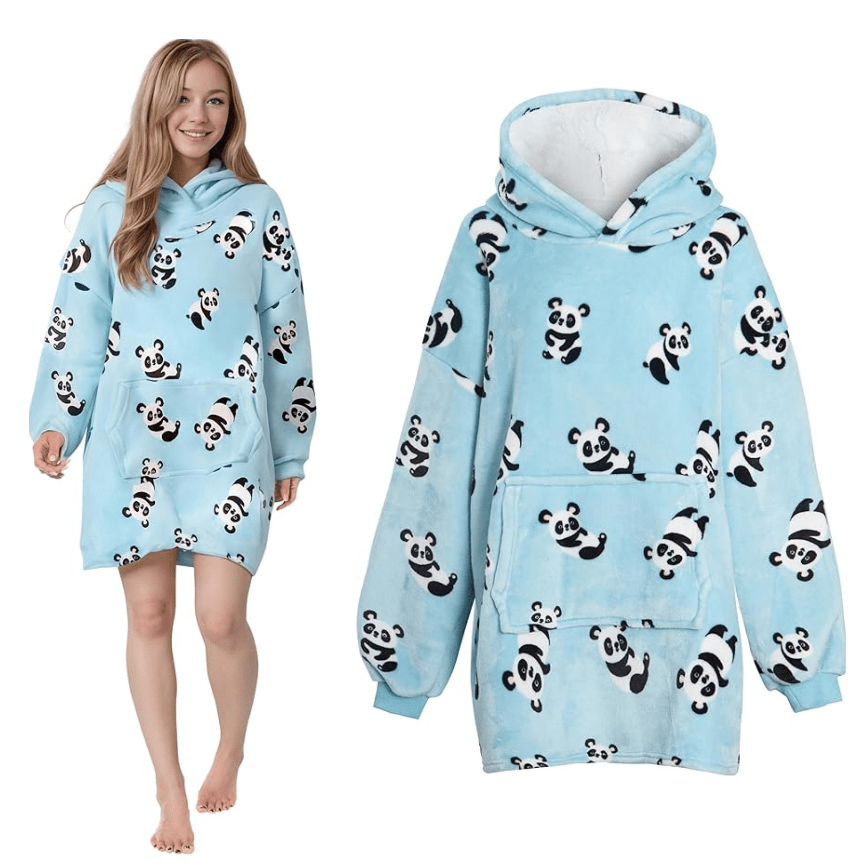 OLIVIA ROCCO Giant Oversized Panda Hooded Blanket Plush Fleece With Reversible Sherpa