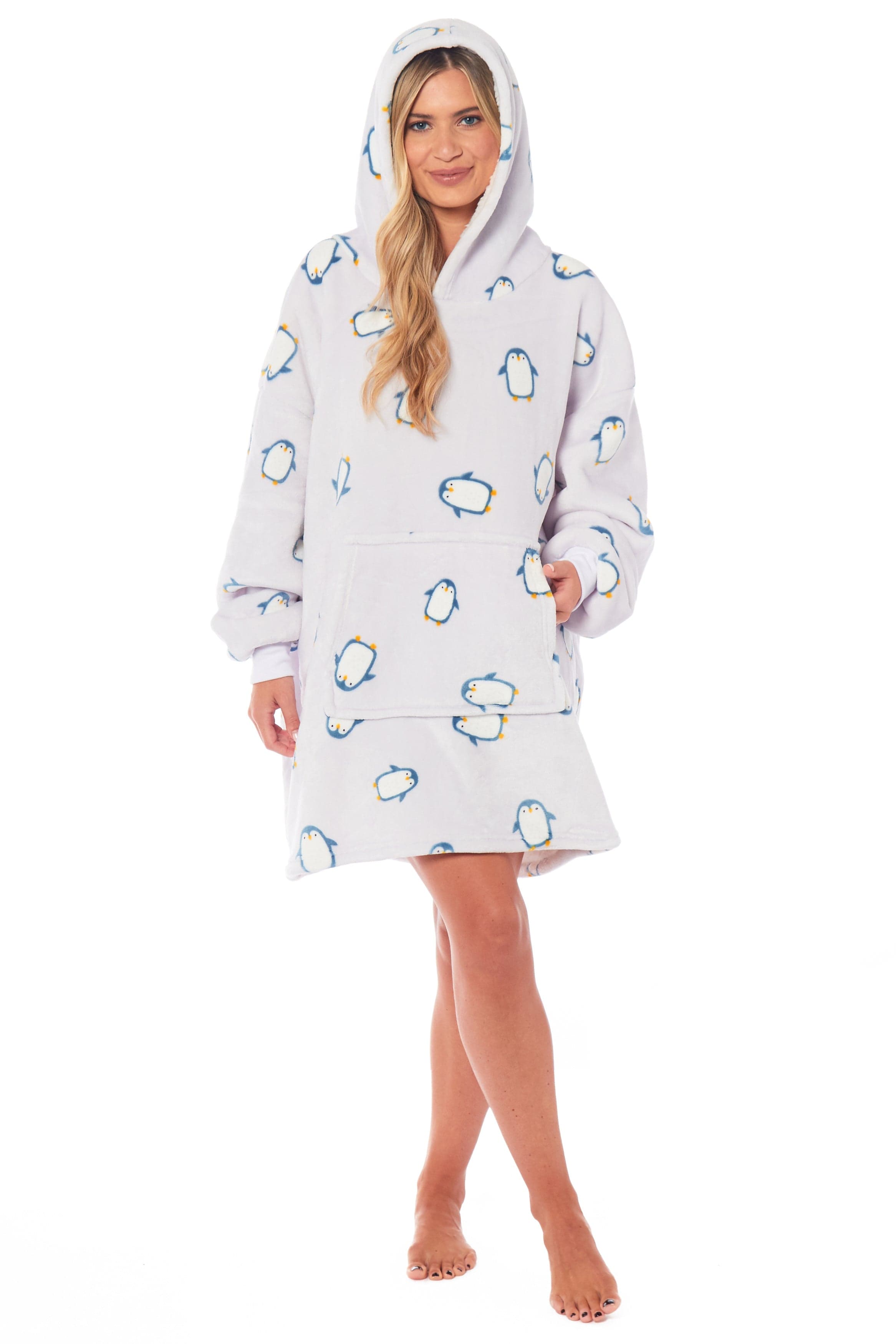OLIVIA ROCCO Oversized Penguin Hooded Blanket Plush Fleece Reversible Sherpa Giant Hoodie