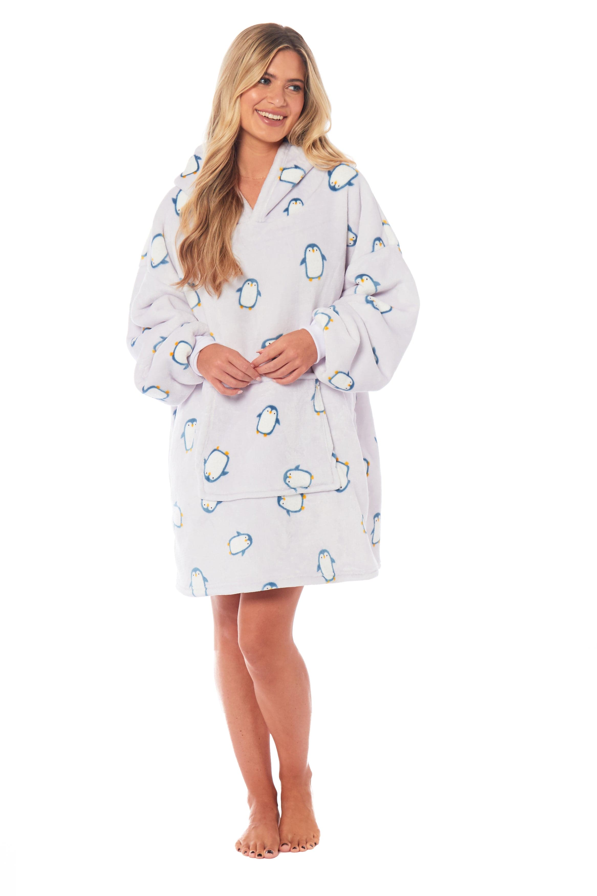 OLIVIA ROCCO Oversized Penguin Hooded Blanket Plush Fleece Reversible Sherpa Giant Hoodie