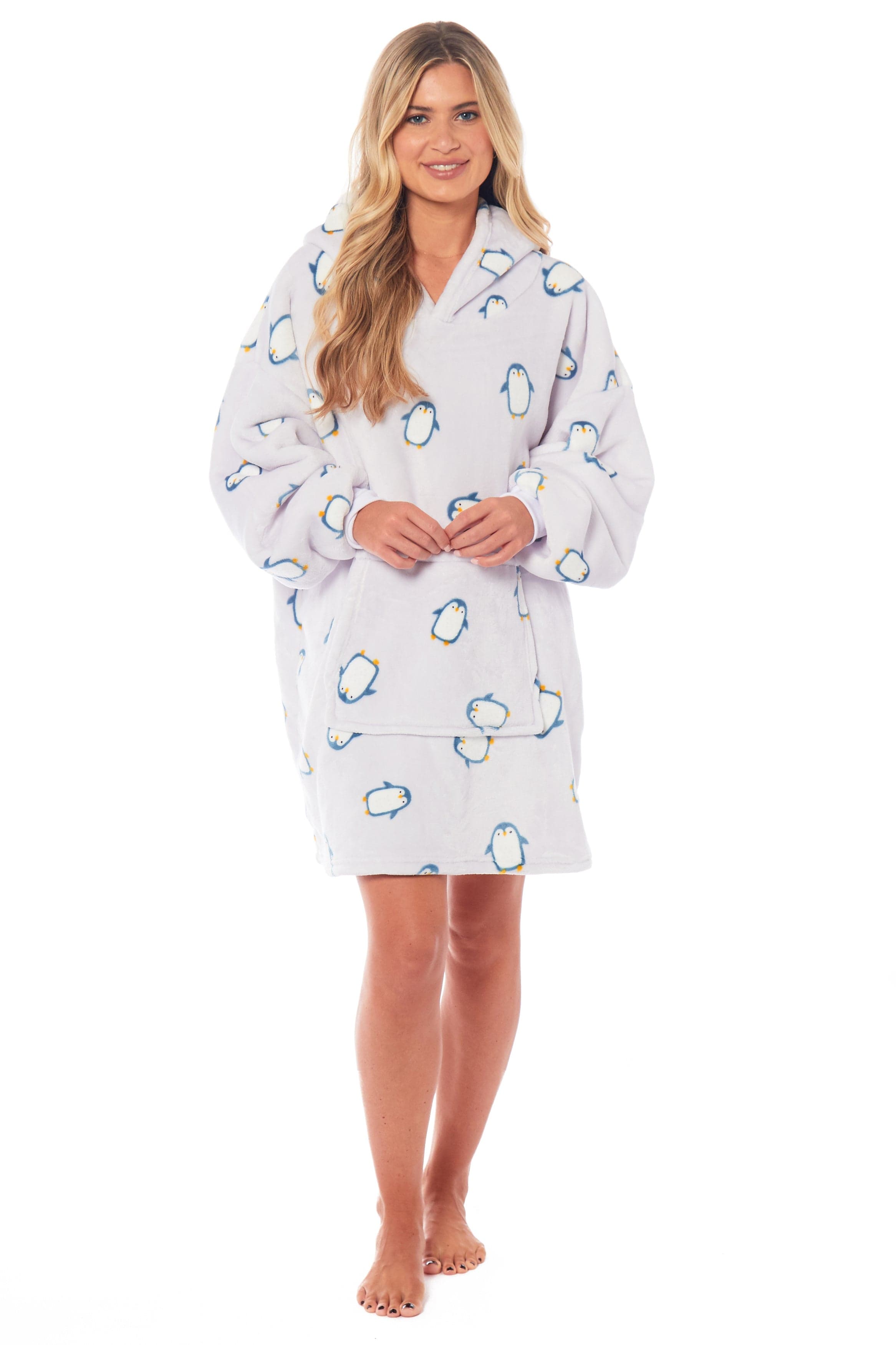 OLIVIA ROCCO Oversized Penguin Hooded Blanket Plush Fleece Reversible Sherpa Giant Hoodie