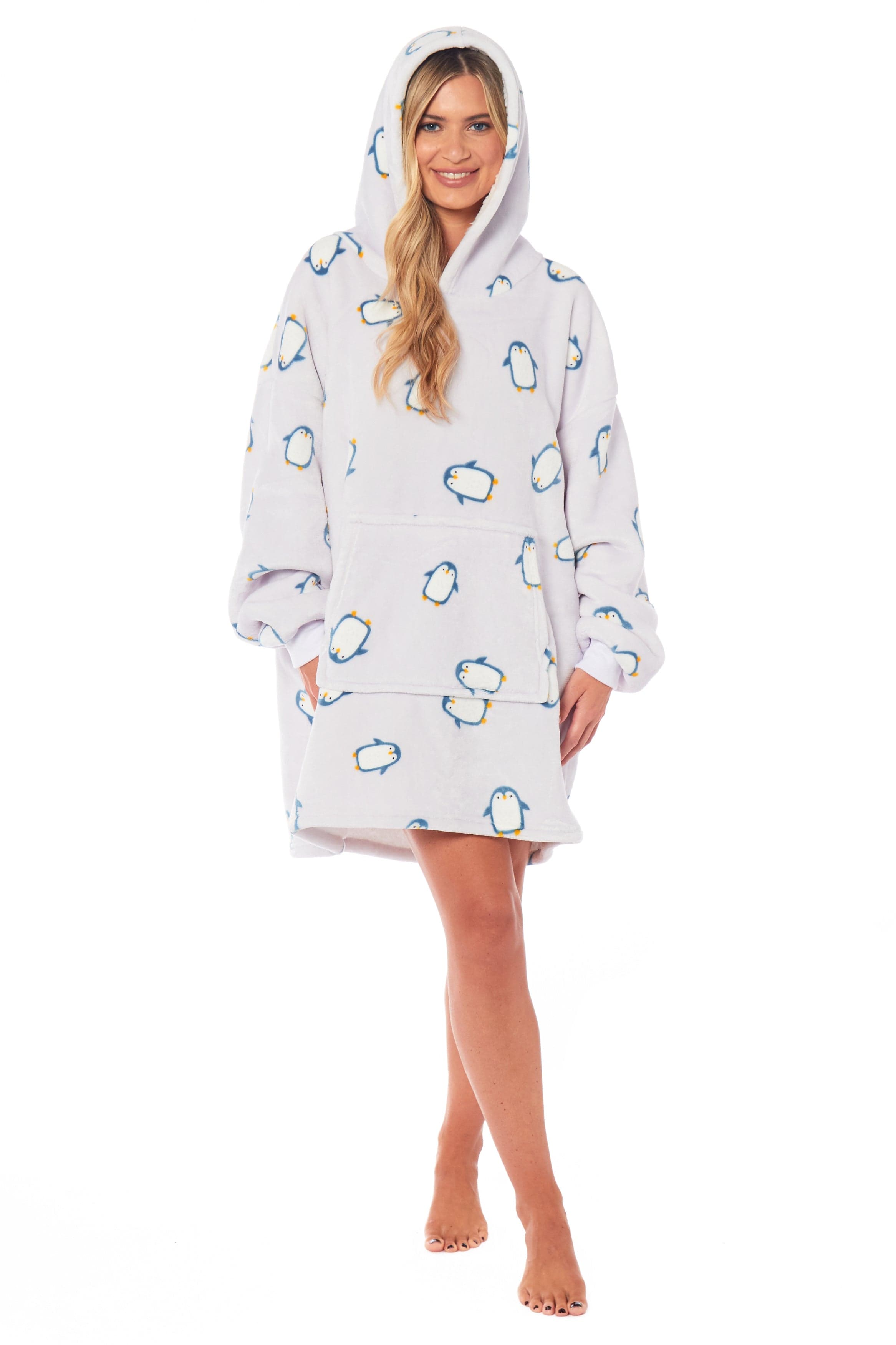 OLIVIA ROCCO Oversized Penguin Hooded Blanket Plush Fleece Reversible Sherpa Giant Hoodie