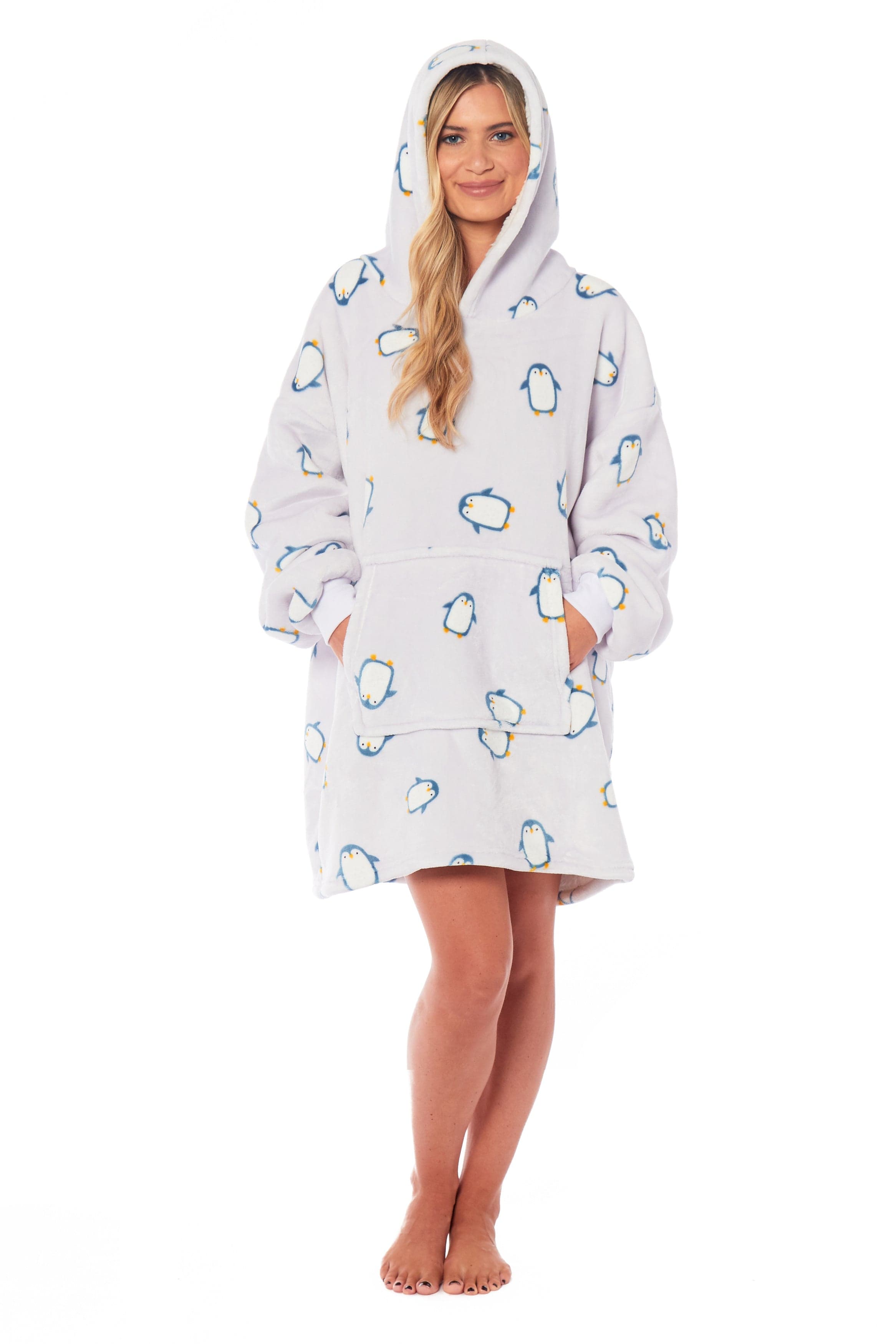OLIVIA ROCCO Oversized Penguin Hooded Blanket Plush Fleece Reversible Sherpa Giant Hoodie