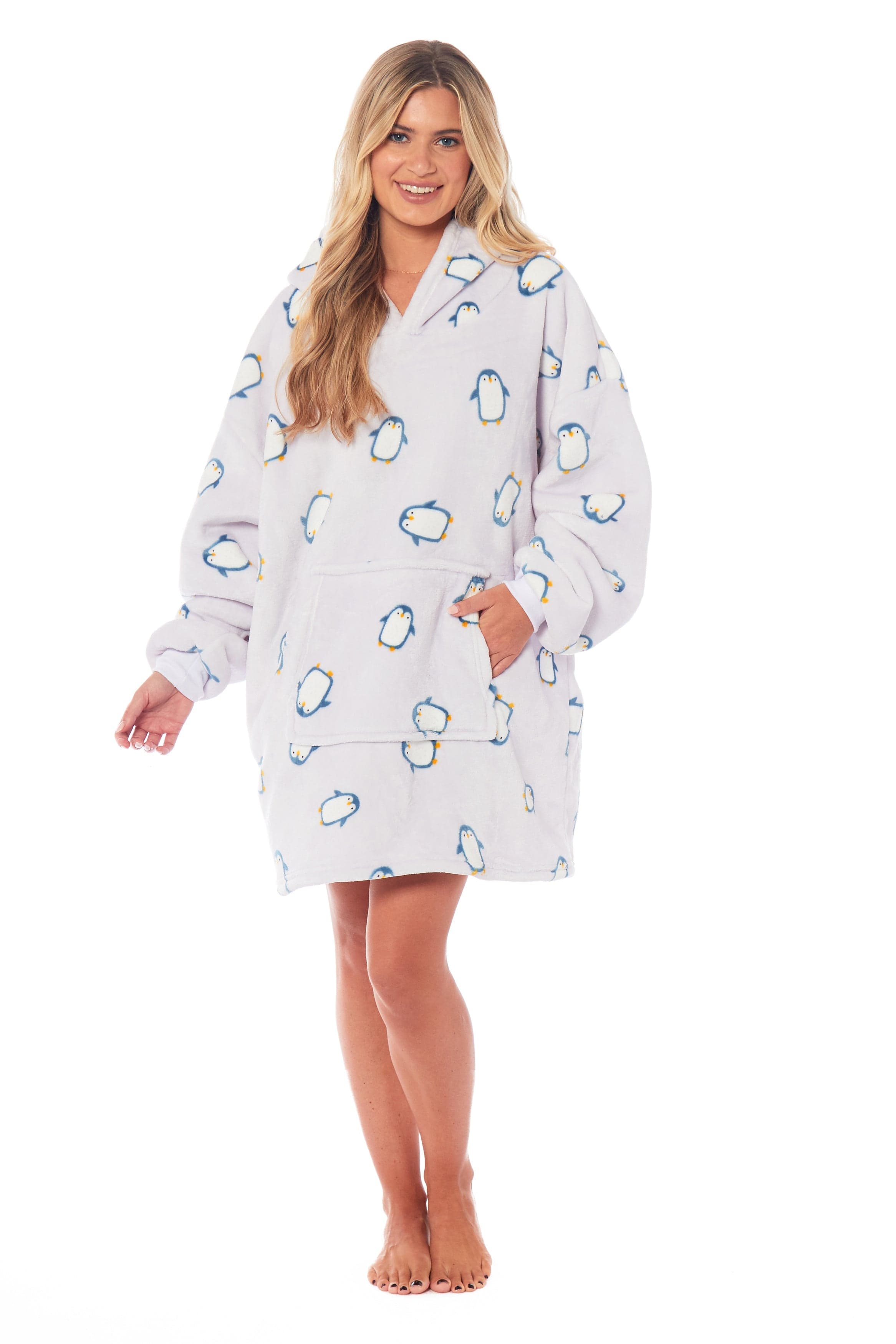 OLIVIA ROCCO Oversized Penguin Hooded Blanket Plush Fleece Reversible Sherpa Giant Hoodie