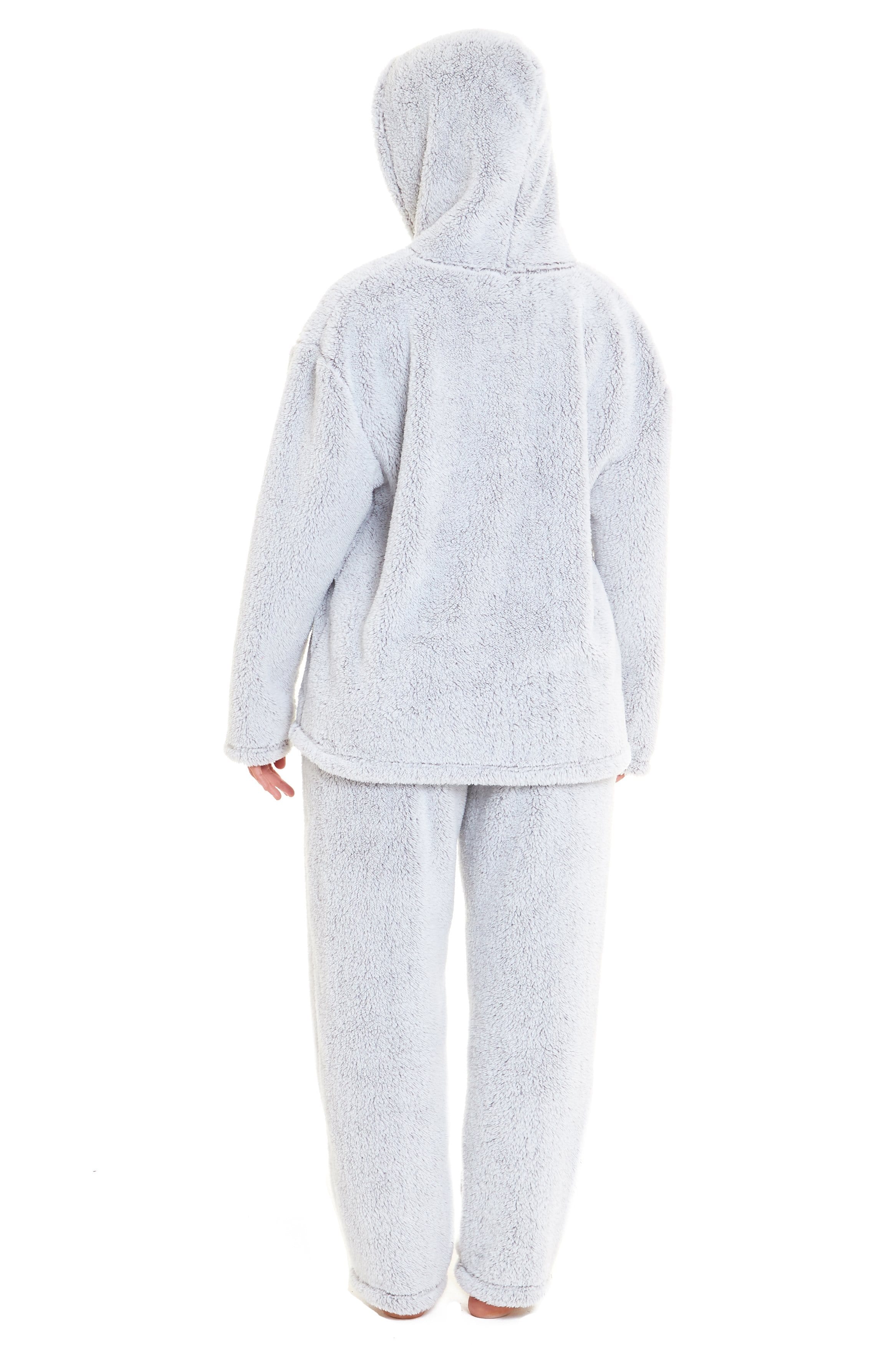 OLIVIA ROCCO Soft Grey Plush Fleece Zipped Hooded Pyjama Set With Zipped Front Super Soft Cosy Home Loungewear