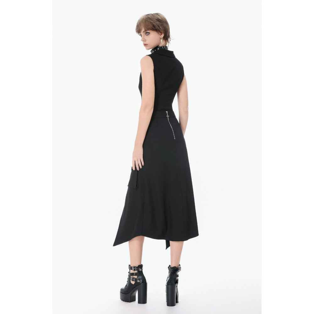 Dark in Love Punk Layered Pocket Cutout Belted Long Skirt