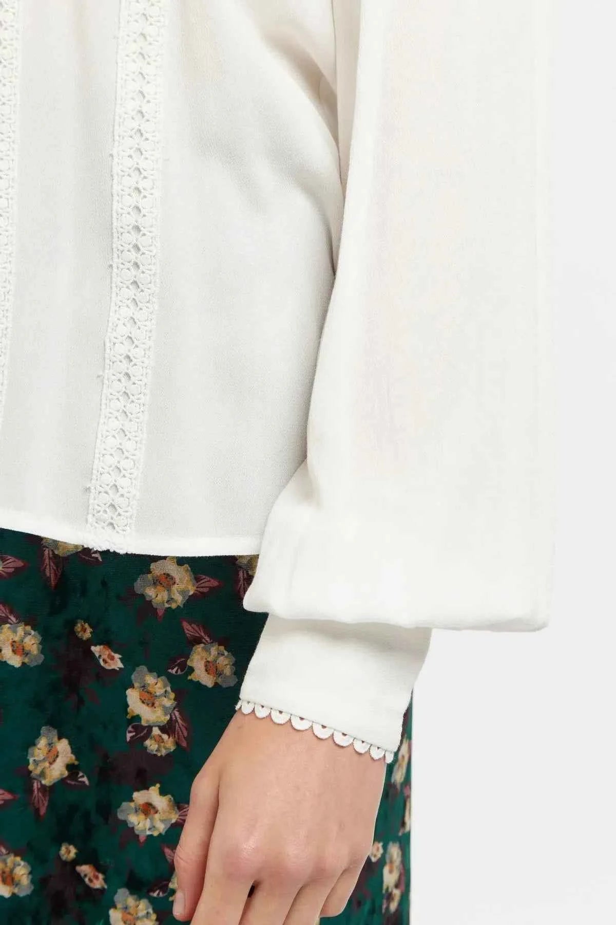 Enni Lace Trim Long Sleeve Blouse