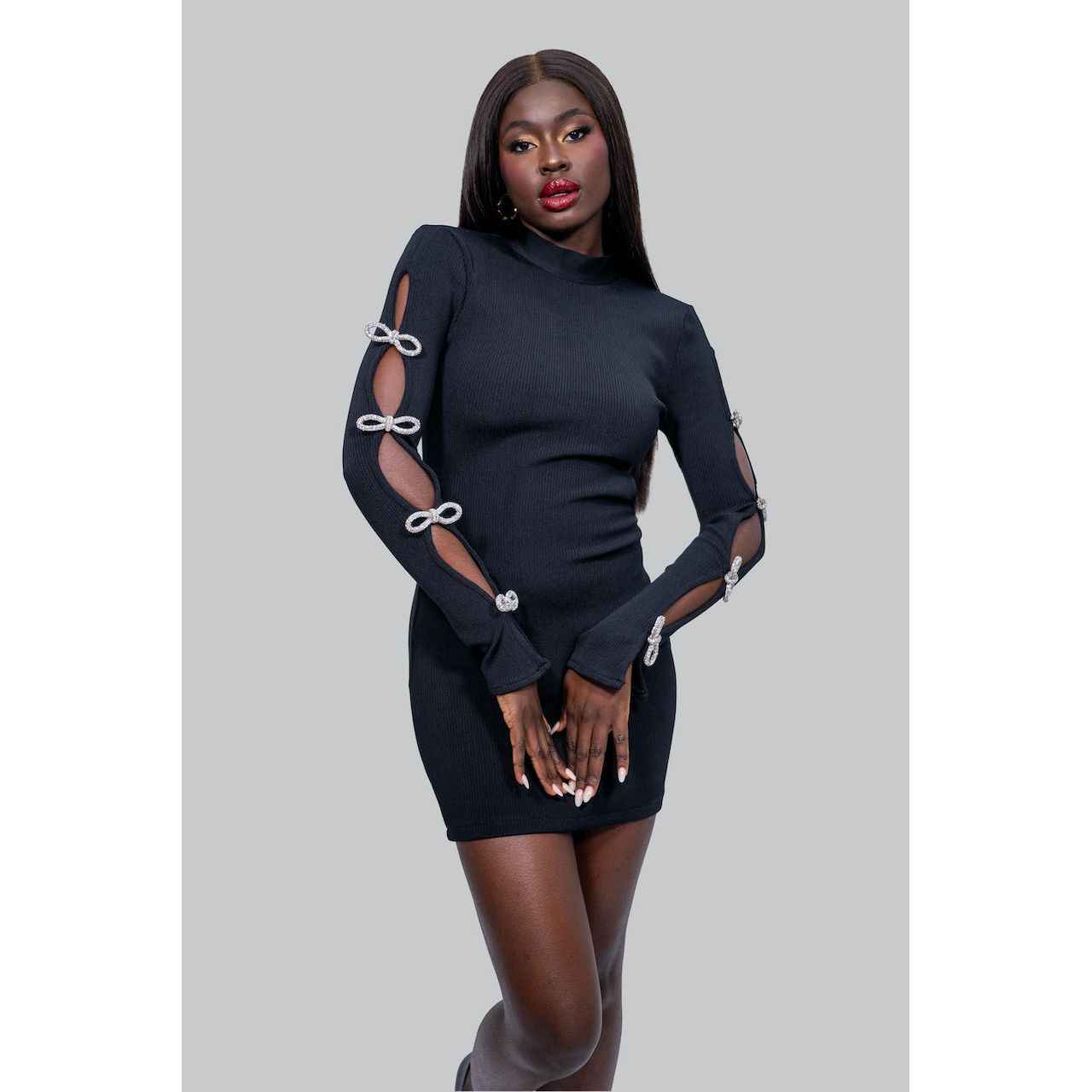 ANASTASIA Black Bow Sleeve Mini Dress