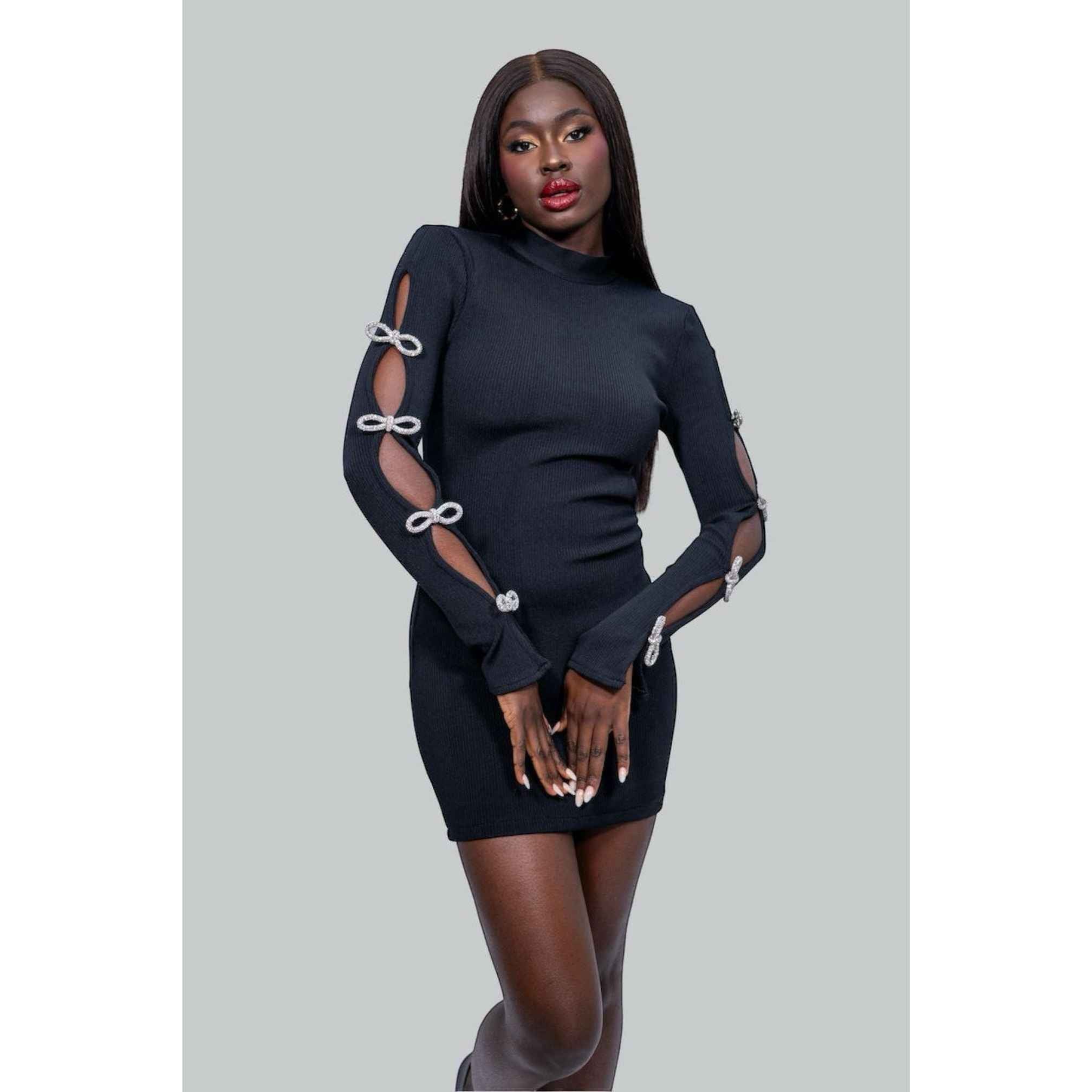 ANASTASIA Black Bow Sleeve Mini Dress