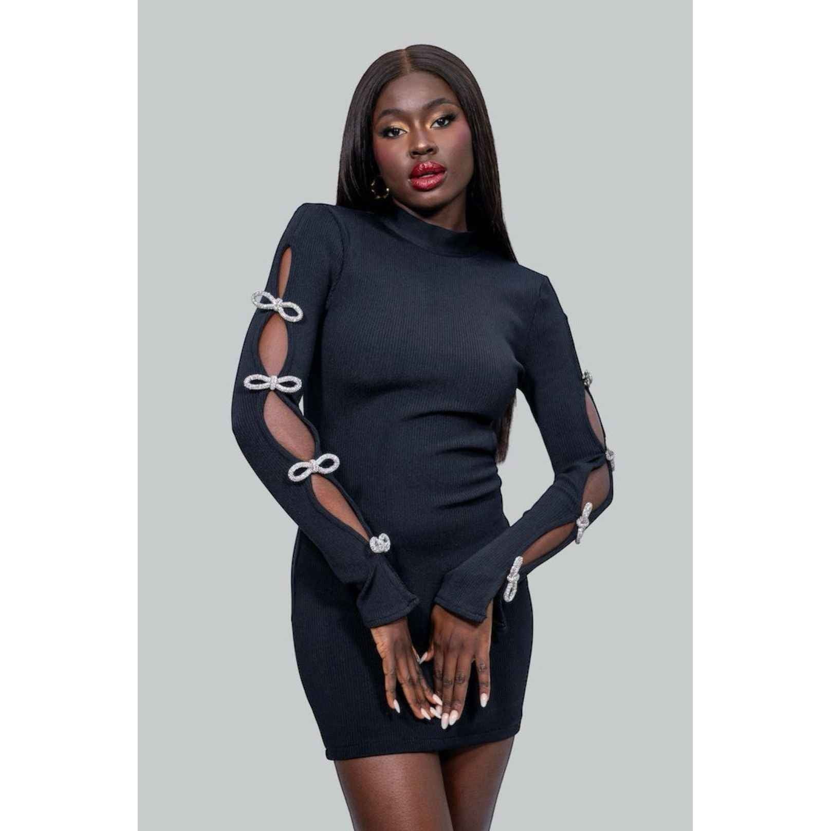 ANASTASIA Black Bow Sleeve Mini Dress