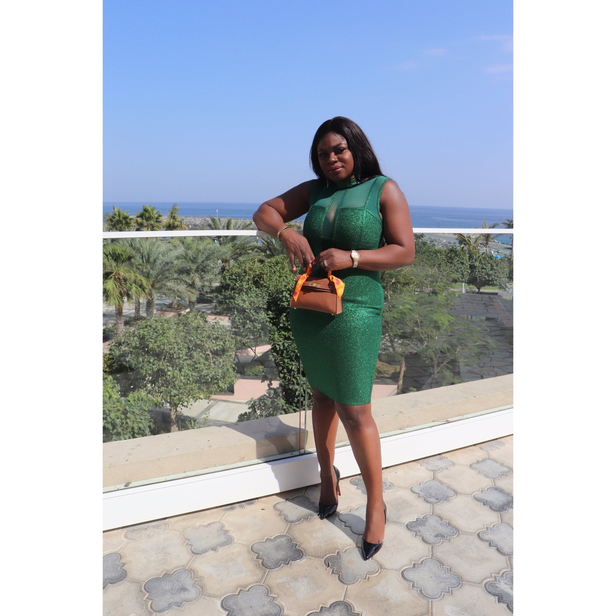 ANNY Green Metallic Bandage MIDI Dress