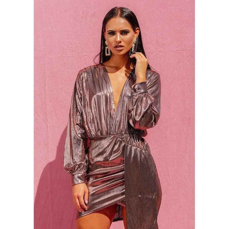 KALI Rose Gold Metallic  Mini Party Occasion  Dress