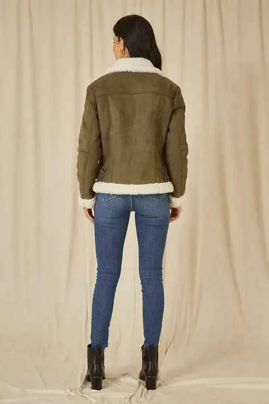 Yumi Green Faux Suede And Shearling Biker Jacket