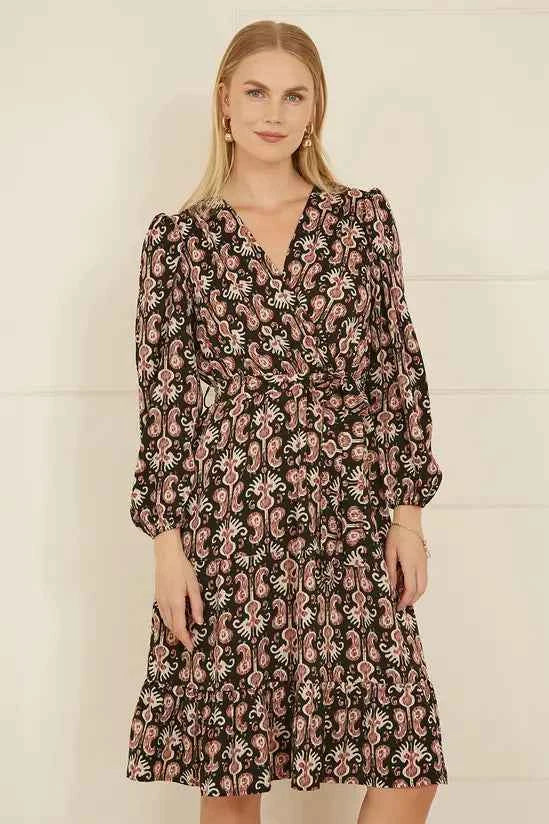 Yumi Black Ikat Long Sleeve Skater Dress