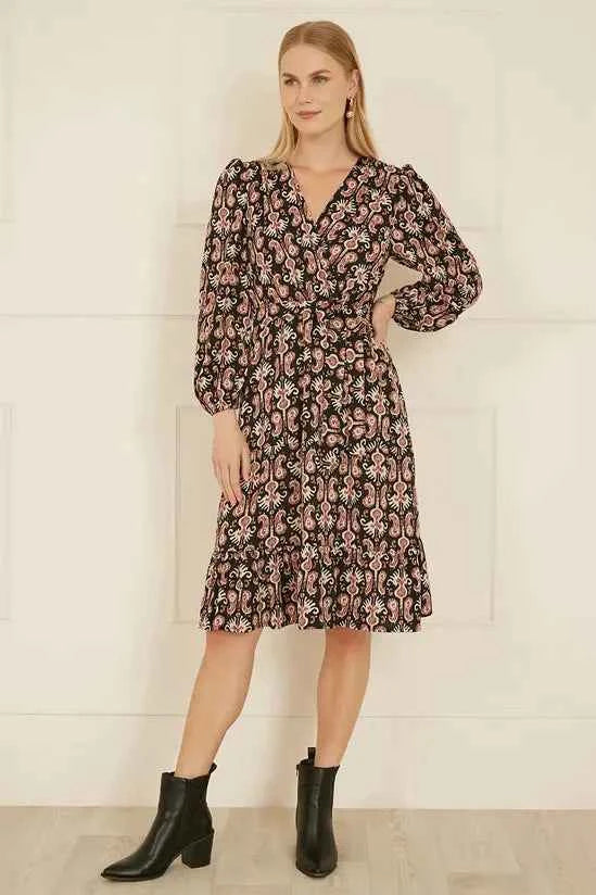 Yumi Black Ikat Long Sleeve Skater Dress