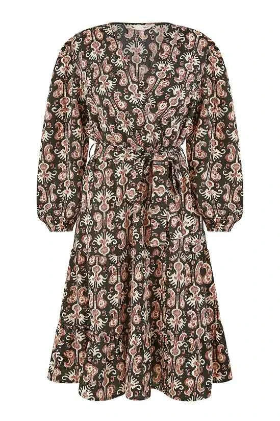Yumi Black Ikat Long Sleeve Skater Dress