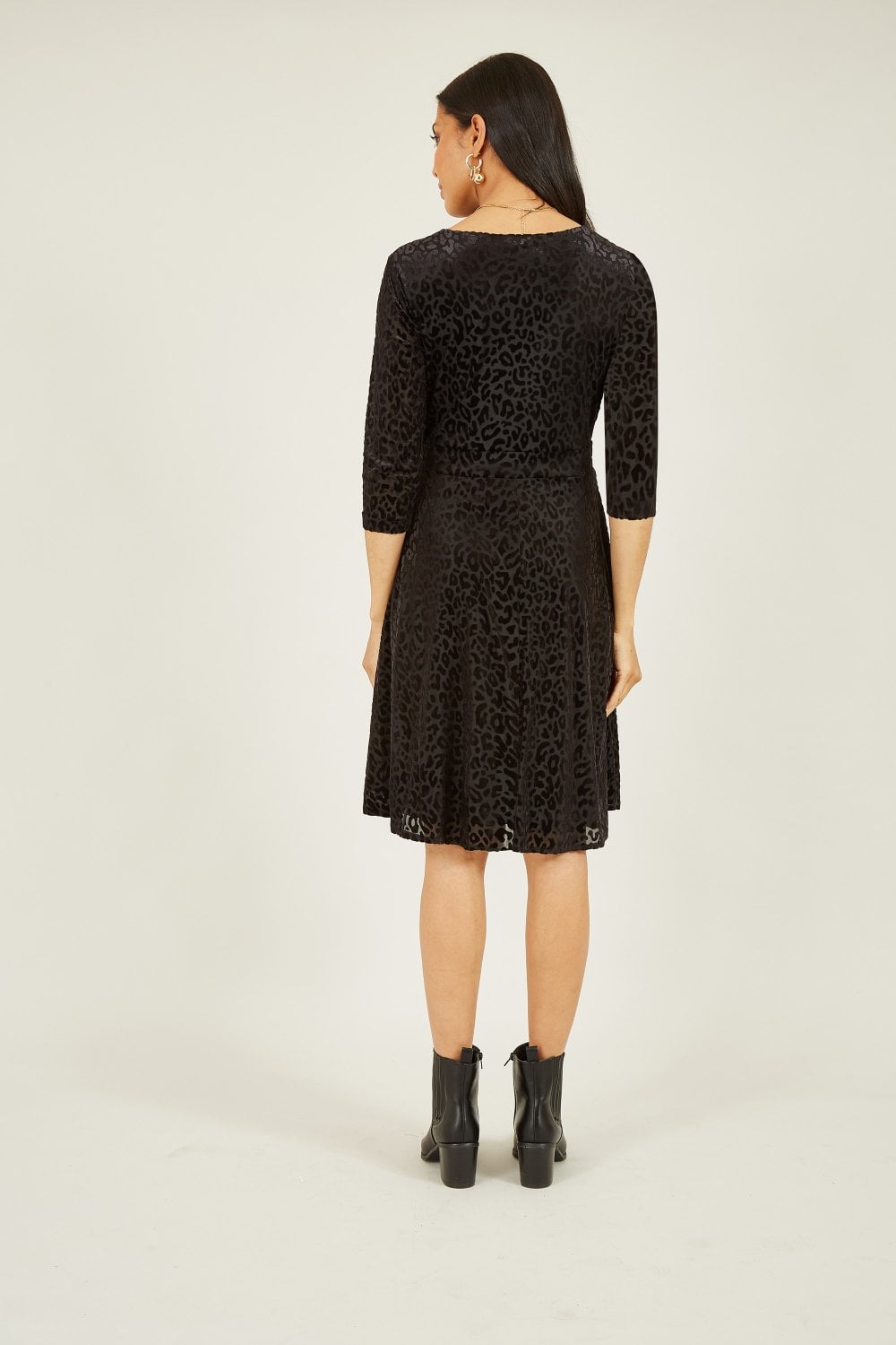Mela Black Leopard Wrap Skater Dress
