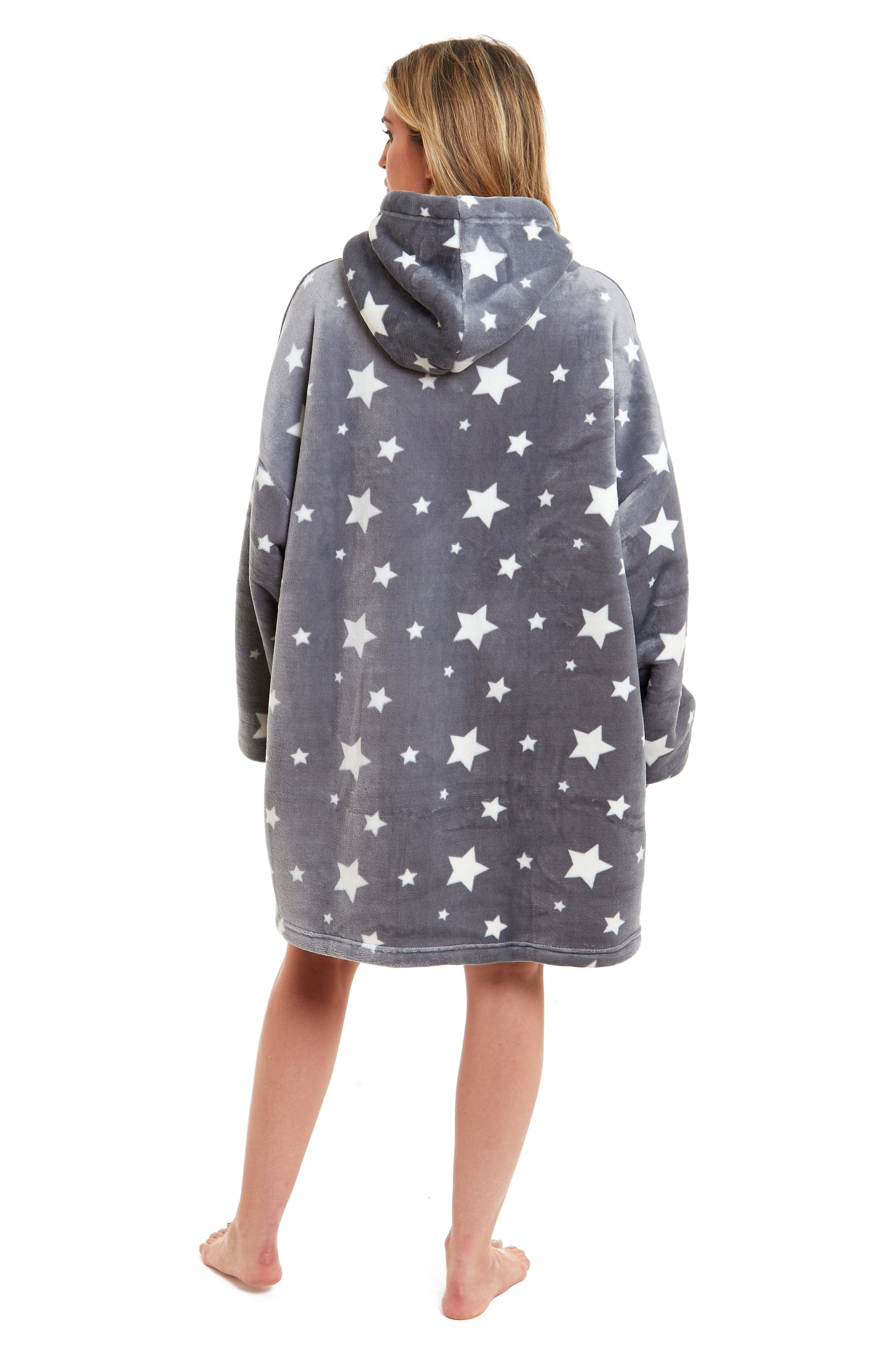 OLIVIA ROCCO Oversized Hooded Blanket Reversible Sherpa Fleece Grey Stars Easy Care