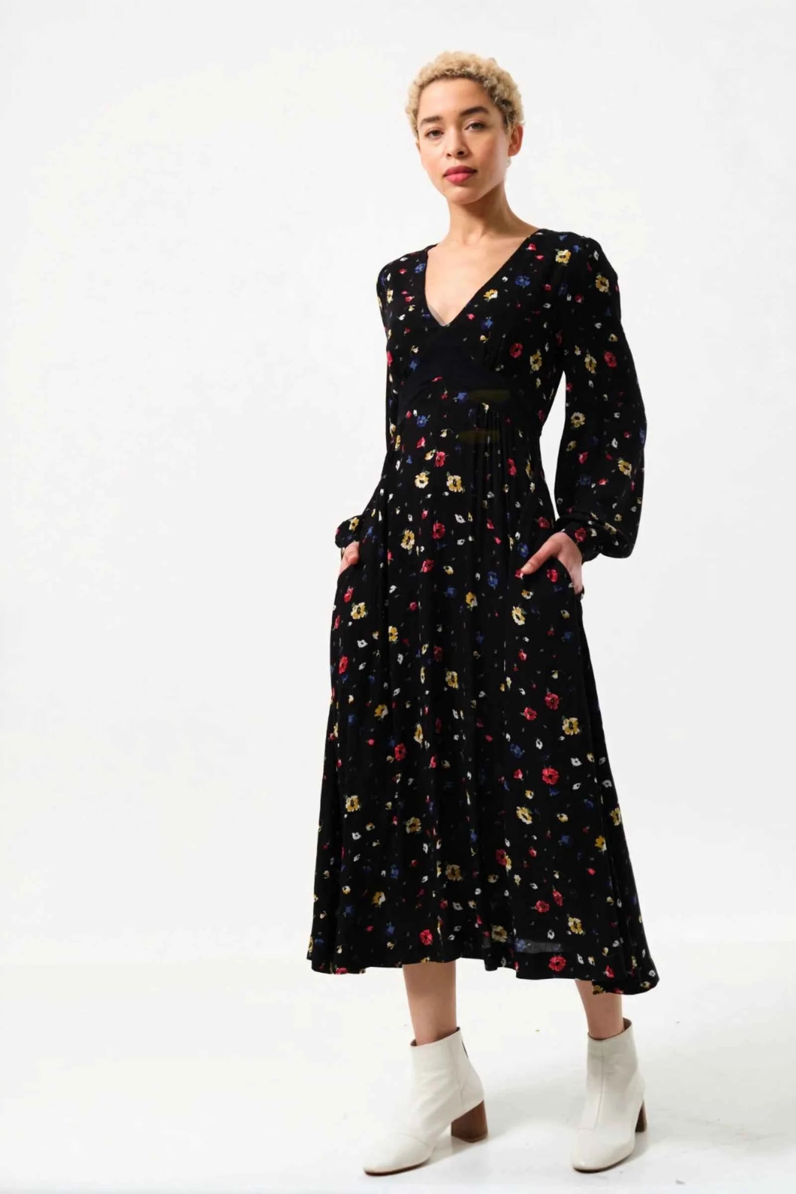 Melany Pick A Mix Print V-Neck Midi Dress