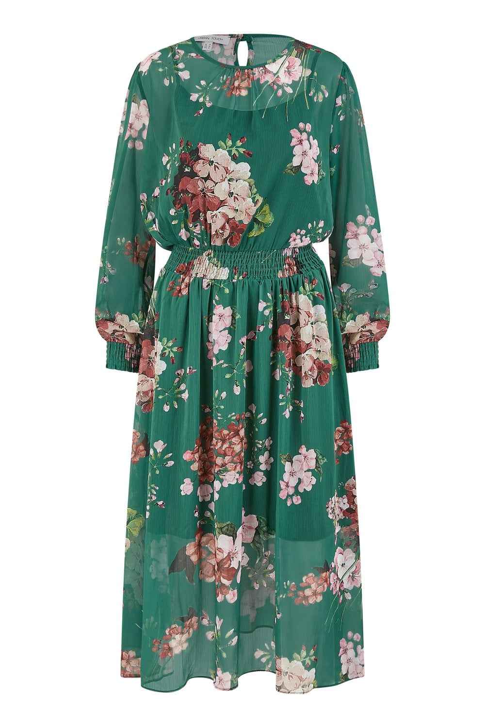 Yumi Urban Touch Green Floral Print Long Sleeve Dress